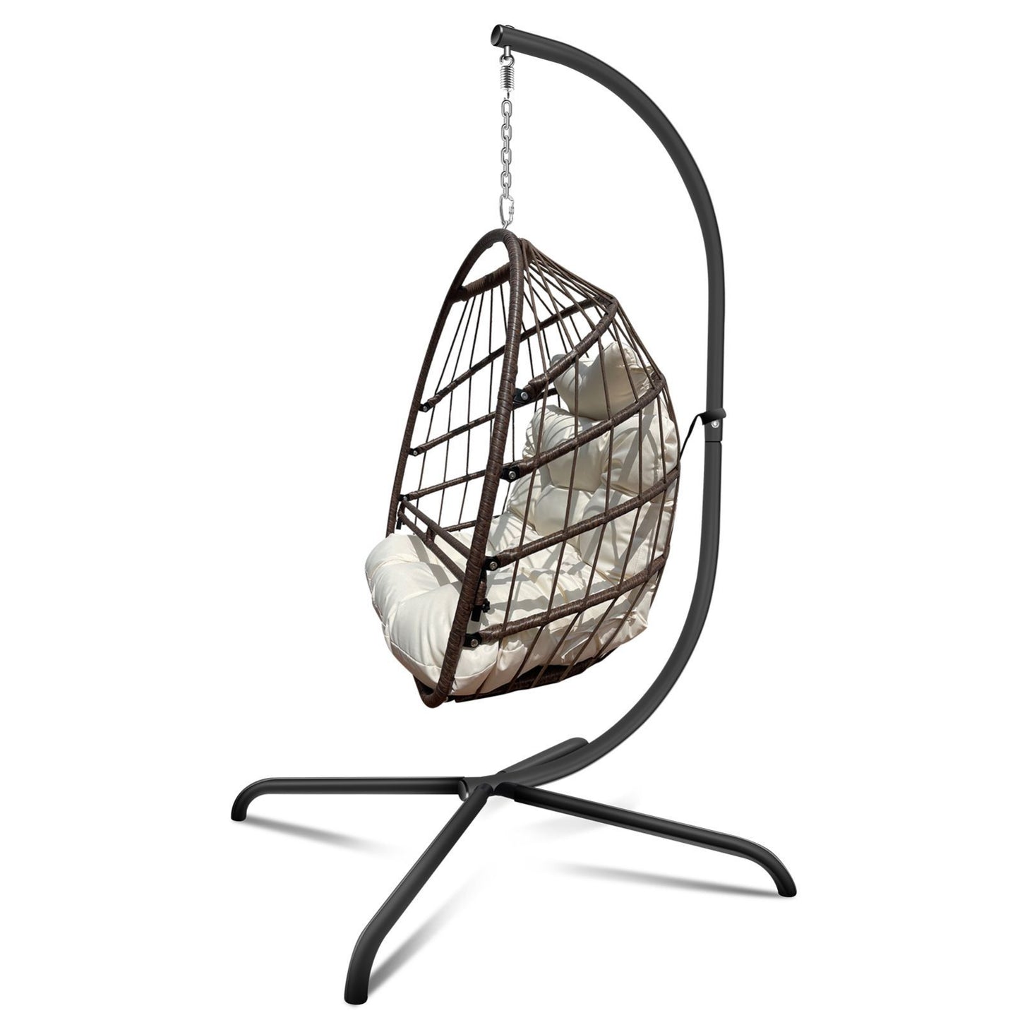 Hanging Egg-Shaped Swing Chair with Handrail and Cup Holder