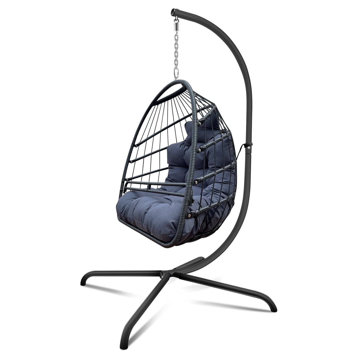 Hanging Egg-Shaped Swing Chair with Handrail and Cup Holder