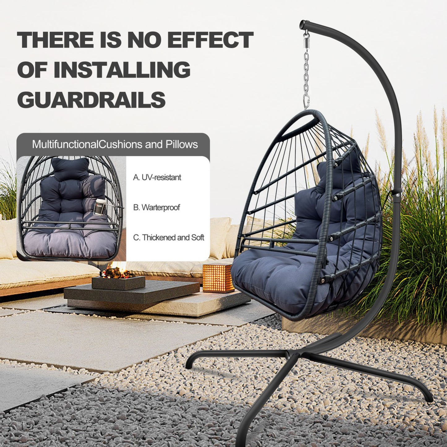 Hanging Egg-Shaped Swing Chair with Handrail and Cup Holder