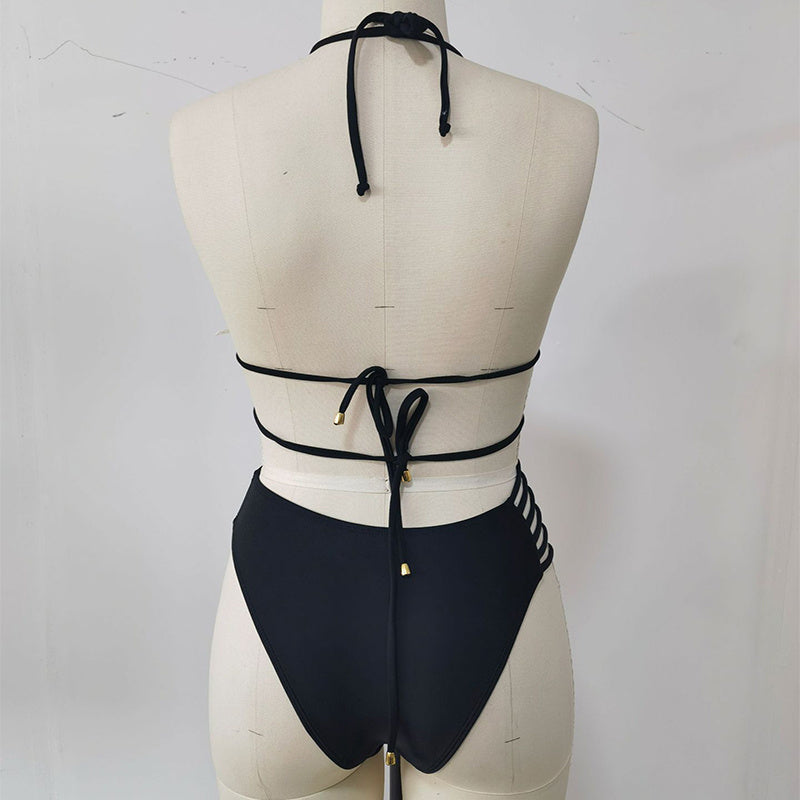 Two-piece swimsuit with halter neckline
