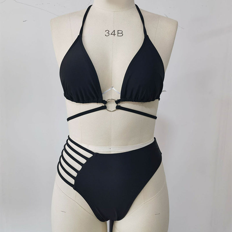 Two-piece swimsuit with halter neckline