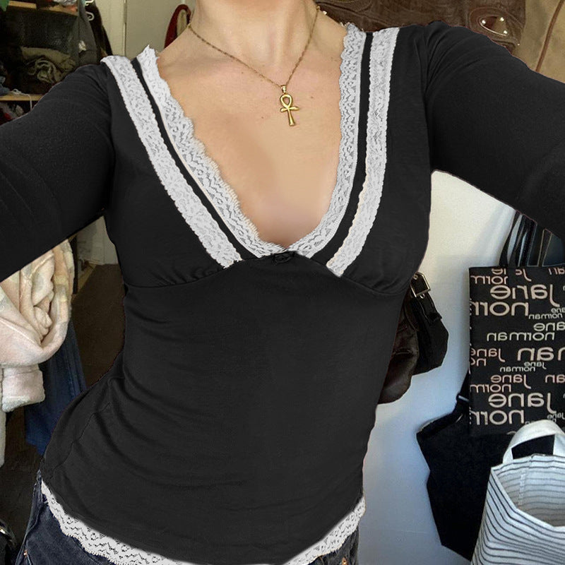 Women's Long Sleeve Lace Crop Top