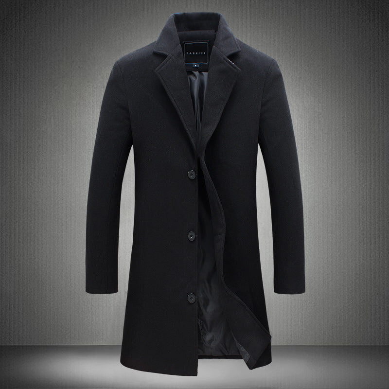 Men's Slim Medium Length Wool Trench Coat