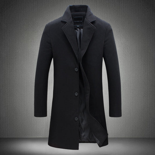 Men's Slim Medium Length Wool Trench Coat
